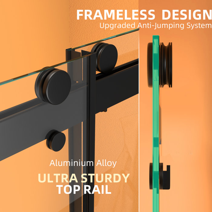 GETPRO 68'' 72'' W x 79'' H Double Sliding Frameless Shower Door with